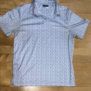 PGA Tour Men's White Shirt with Blue Pattern
